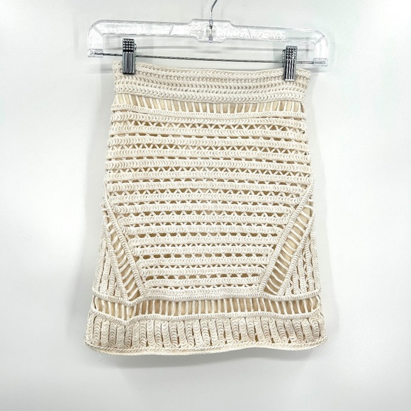 MAJE Ivory Cream White Crochet Back Zip Cocktail Mini Skirt Size XS